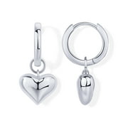 Women's Rhodium Flash Plated Heart-Shaped Huggies \u0026 Minimalistic Stud Earrings Set, Sterling Silver Post